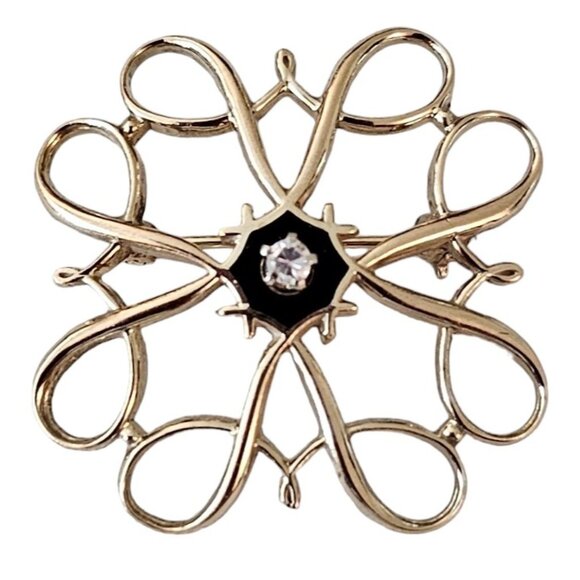 Unbranded Jewelry - 10K Yellow Gold Black Enamel, Diamond Scroll Knot Brooch Pin L156
